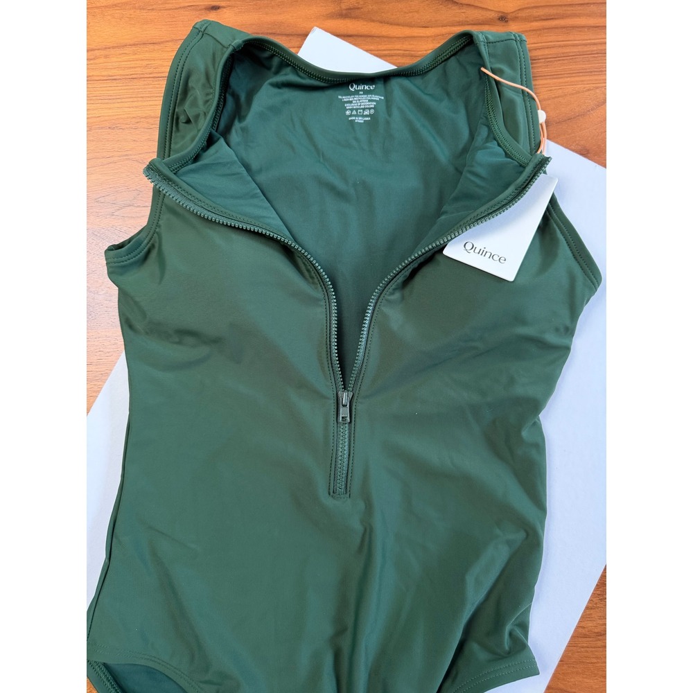 New Quince Italian Zip-Front One-Piece Swimsuit XS Green Athletic Modest - Picture 3 of 9